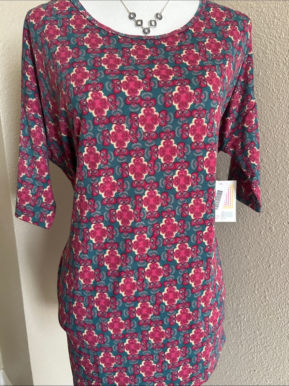 LuLaRoe Floral Scoop Neck Tunic - Teal & Pink